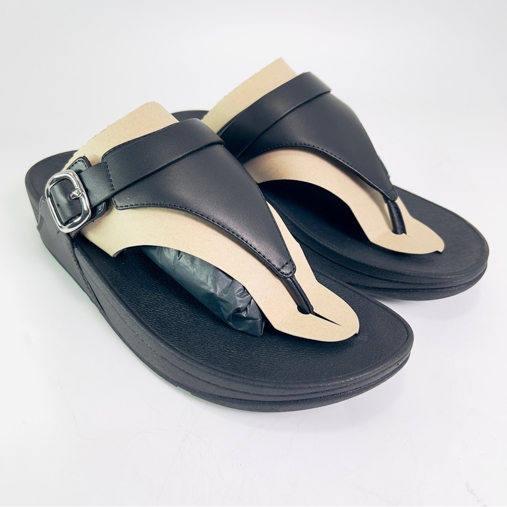 FitFlop Lulu Adjustable Leather Toe Post Sandals Black Women’s Size 10